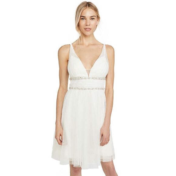Marchesa Notte Jeweled Waist A Line Dress Ivory Size 6 - Picture 3 of 12